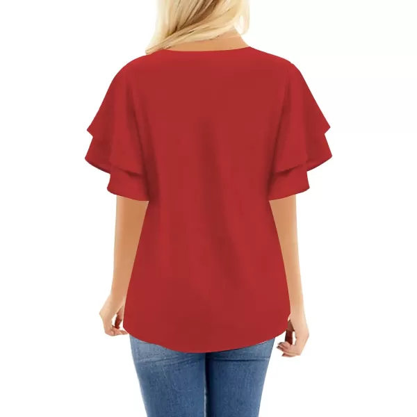 luvamia Womens Casual 34 Tiered Bell Sleeve Crewneck Loose Tops Blouses ShirtB True Red