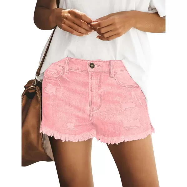 luvamia Womens Casual Mid Rise Denim Shorts Stretch Ripped Raw Hem Jean ShortsGossamer Pink