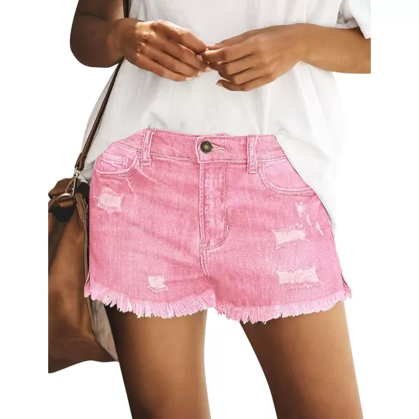 luvamia Womens Casual Mid Rise Denim Shorts Stretch Ripped Raw Hem Jean ShortsH Hot Pinksnow Wash