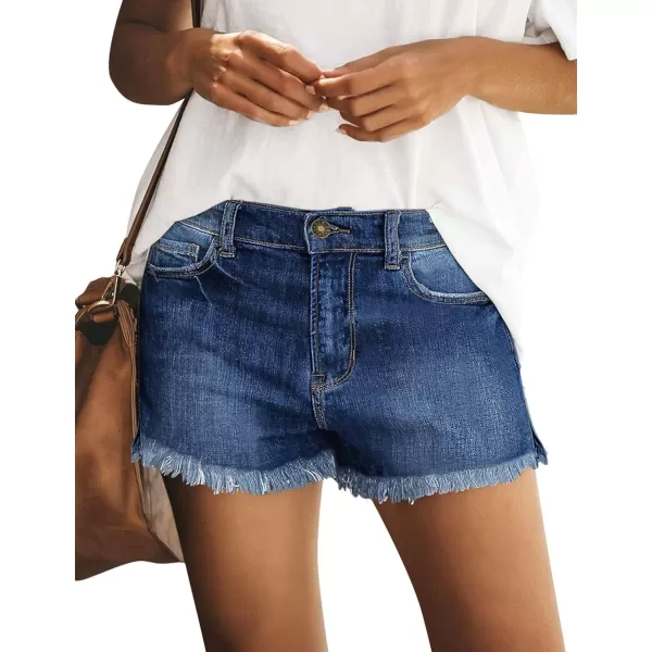 luvamia Womens Casual Mid Rise Denim Shorts Stretch Ripped Raw Hem Jean ShortsO Lapis Loft Blue