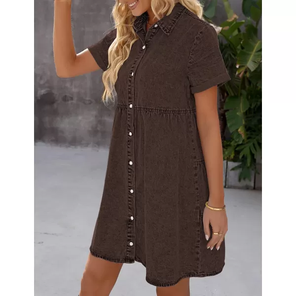 luvamia Womens Casual Short Sleeve Button Down Tiered Denim Babydoll Jean DressCocoa Brown