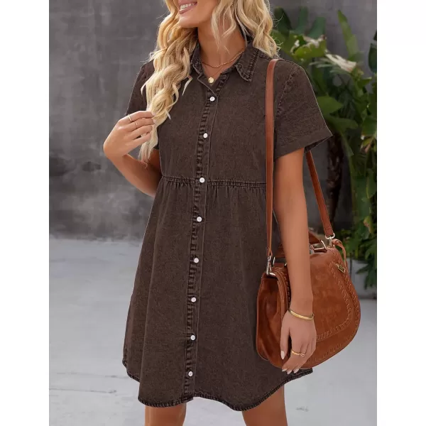 luvamia Womens Casual Short Sleeve Button Down Tiered Denim Babydoll Jean DressCocoa Brown