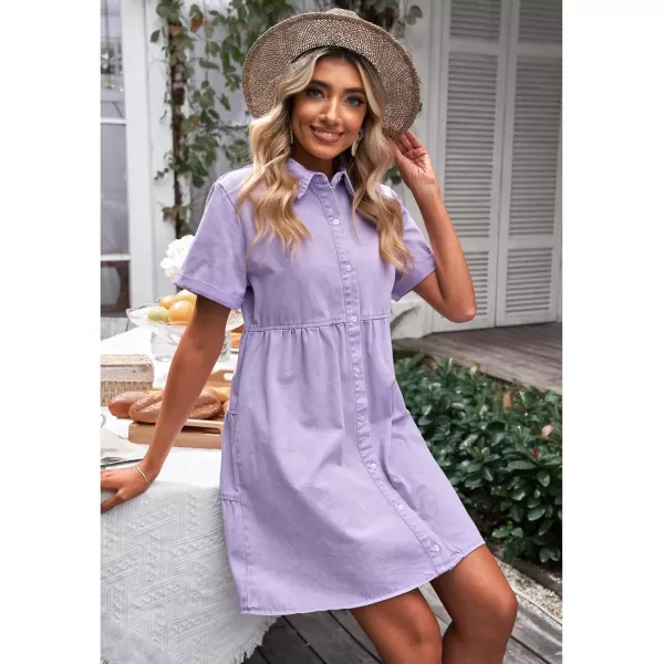 luvamia Womens Casual Short Sleeve Button Down Tiered Denim Babydoll Jean DressDigital Lavender