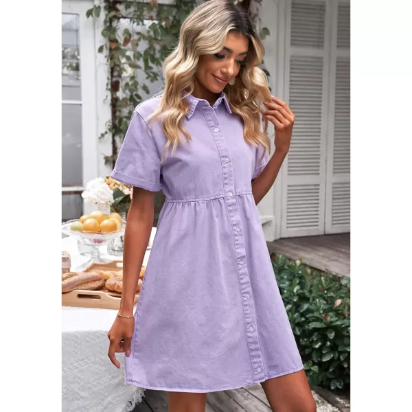 luvamia Womens Casual Short Sleeve Button Down Tiered Denim Babydoll Jean DressDigital Lavender