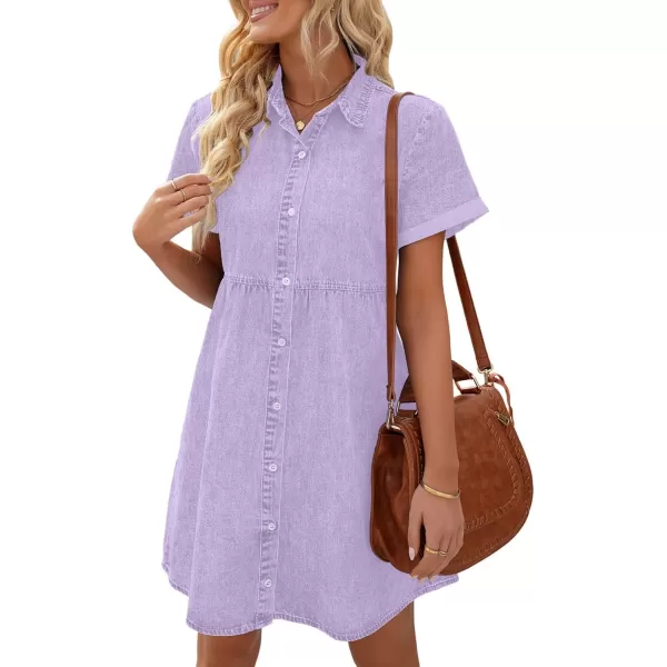 luvamia Womens Casual Short Sleeve Button Down Tiered Denim Babydoll Jean DressDigital Lavender