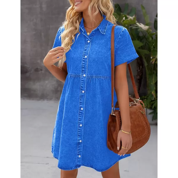 luvamia Womens Casual Short Sleeve Button Down Tiered Denim Babydoll Jean DressFrench Blue