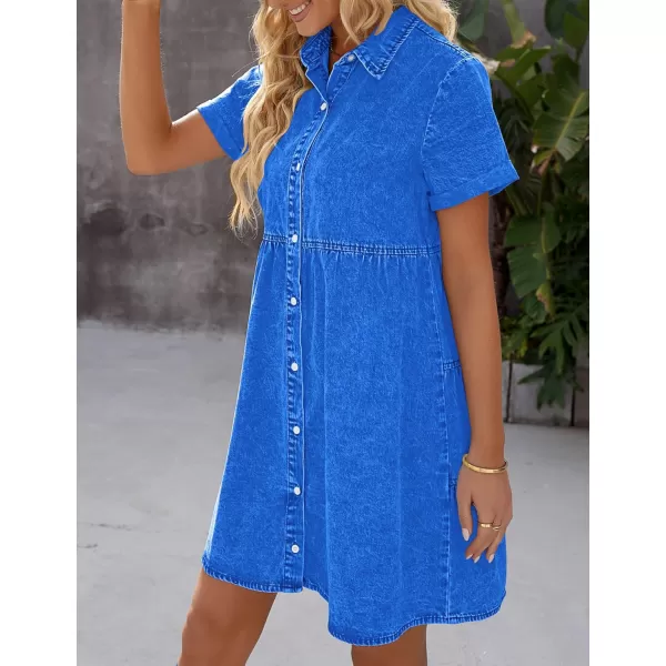 luvamia Womens Casual Short Sleeve Button Down Tiered Denim Babydoll Jean DressFrench Blue