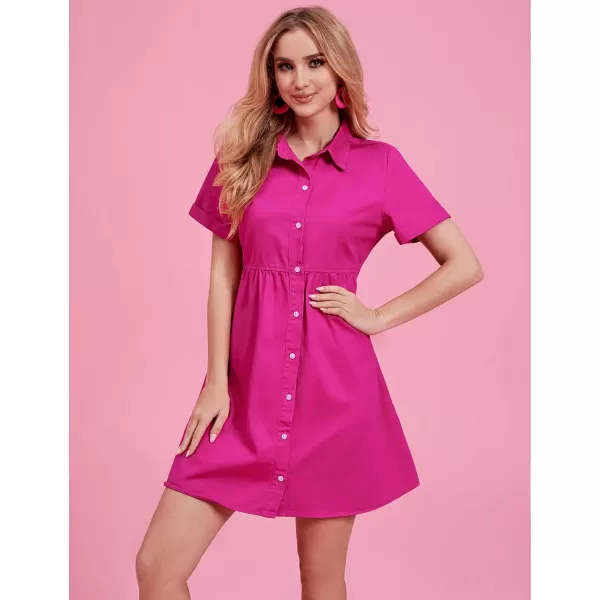 luvamia Womens Casual Short Sleeve Button Down Tiered Denim Babydoll Jean DressHot Pink