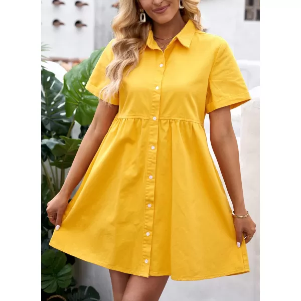 luvamia Womens Casual Short Sleeve Button Down Tiered Denim Babydoll Jean DressLemon Chrome Yellow