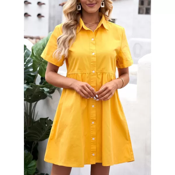 luvamia Womens Casual Short Sleeve Button Down Tiered Denim Babydoll Jean DressLemon Chrome Yellow