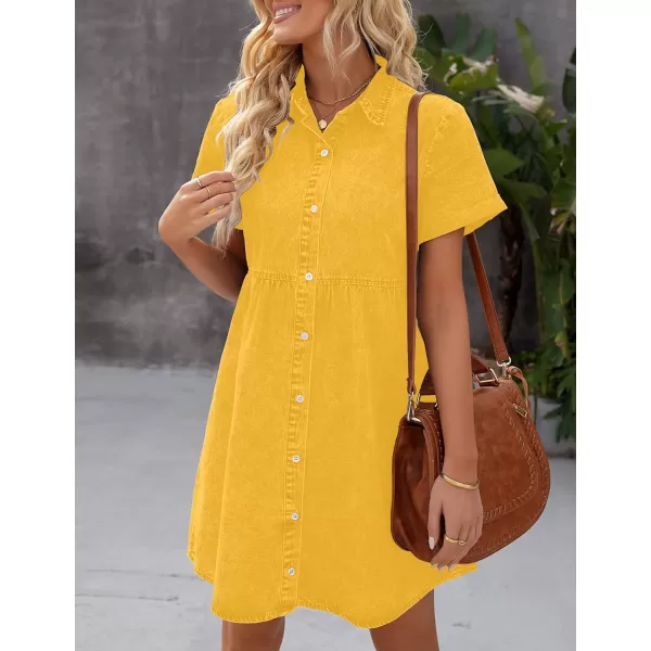 luvamia Womens Casual Short Sleeve Button Down Tiered Denim Babydoll Jean DressLemon Chrome Yellow