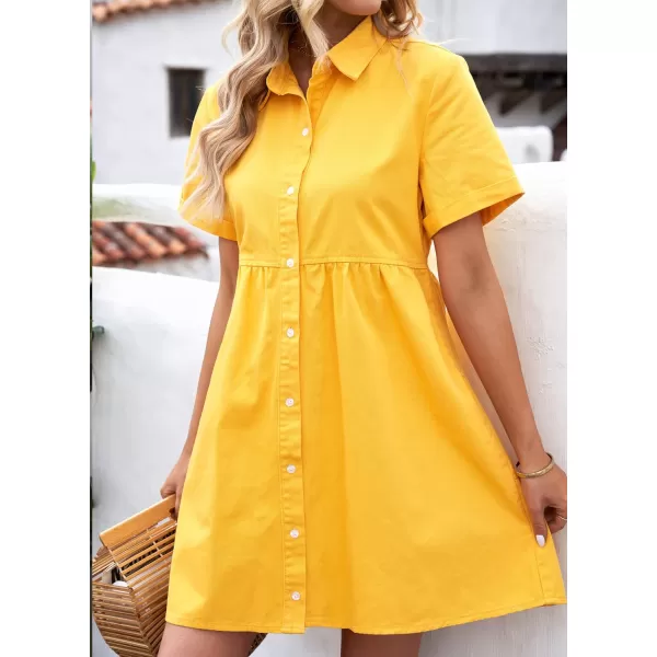 luvamia Womens Casual Short Sleeve Button Down Tiered Denim Babydoll Jean DressLemon Chrome Yellow