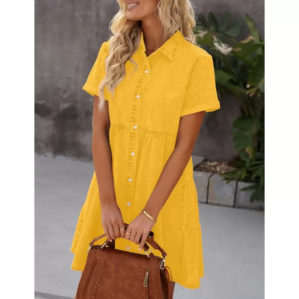 luvamia Womens Casual Short Sleeve Button Down Tiered Denim Babydoll Jean DressLemon Chrome Yellow