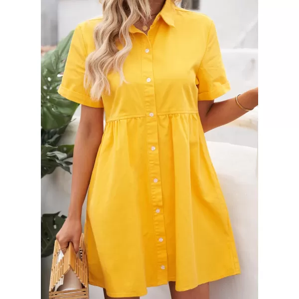 luvamia Womens Casual Short Sleeve Button Down Tiered Denim Babydoll Jean DressLemon Chrome Yellow