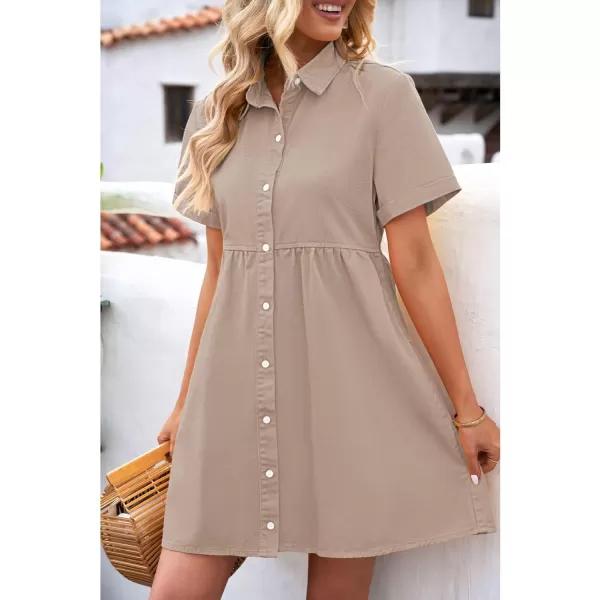 luvamia Womens Casual Short Sleeve Button Down Tiered Denim Babydoll Jean DressLight Taupe