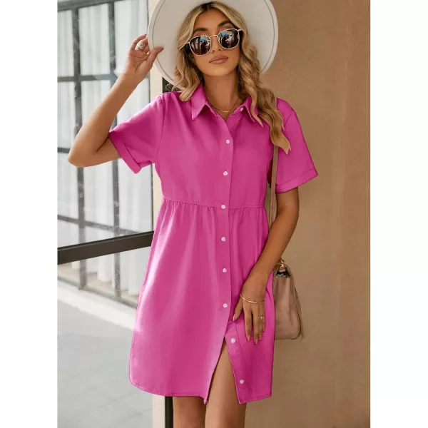 luvamia Womens Casual Short Sleeve Button Down Tiered Denim Babydoll Jean DressMagenta