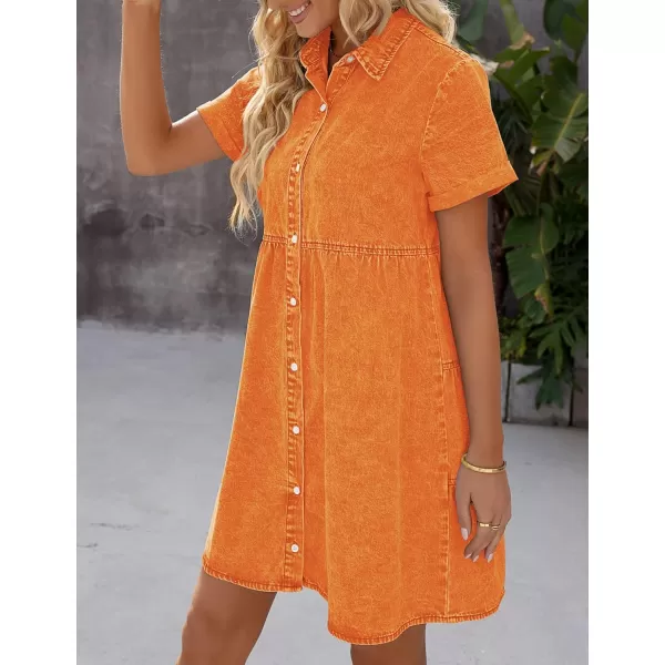 luvamia Womens Casual Short Sleeve Button Down Tiered Denim Babydoll Jean DressRusset Orange