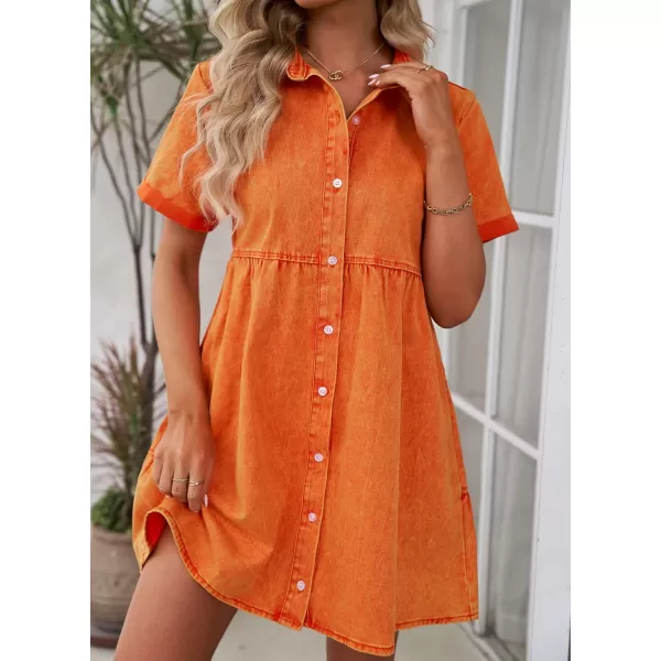 luvamia Womens Casual Short Sleeve Button Down Tiered Denim Babydoll Jean DressRusset Orange