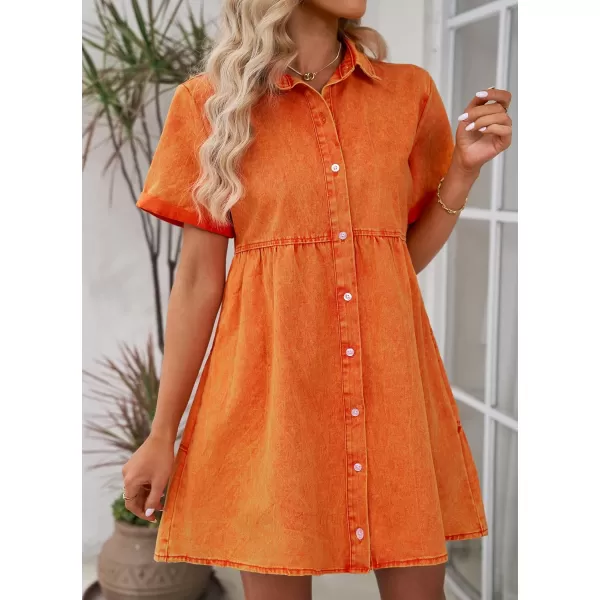 luvamia Womens Casual Short Sleeve Button Down Tiered Denim Babydoll Jean DressRusset Orange