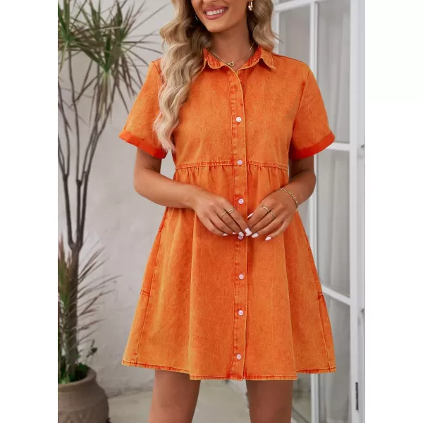 luvamia Womens Casual Short Sleeve Button Down Tiered Denim Babydoll Jean DressRusset Orange