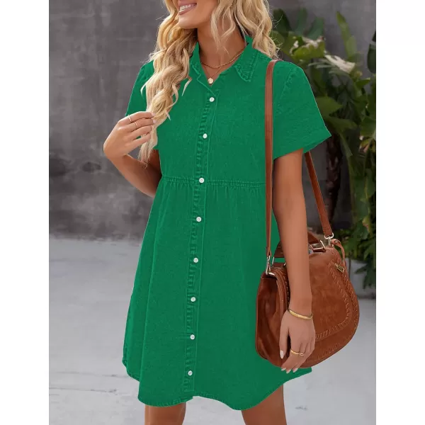 luvamia Womens Casual Short Sleeve Button Down Tiered Denim Babydoll Jean DressSimply Green