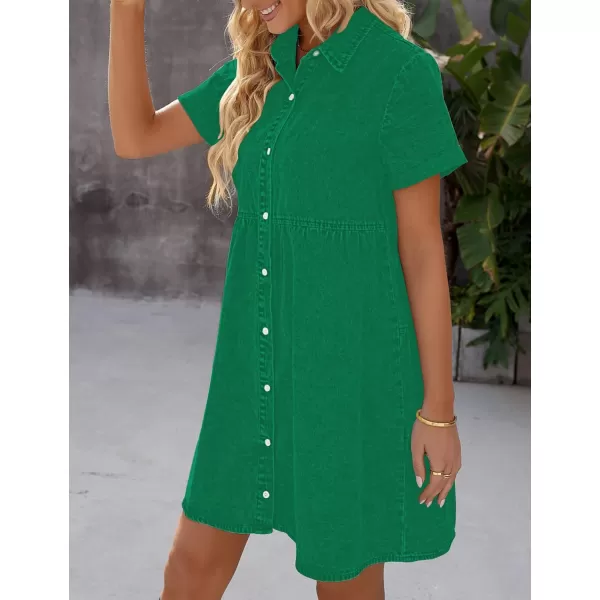 luvamia Womens Casual Short Sleeve Button Down Tiered Denim Babydoll Jean DressSimply Green