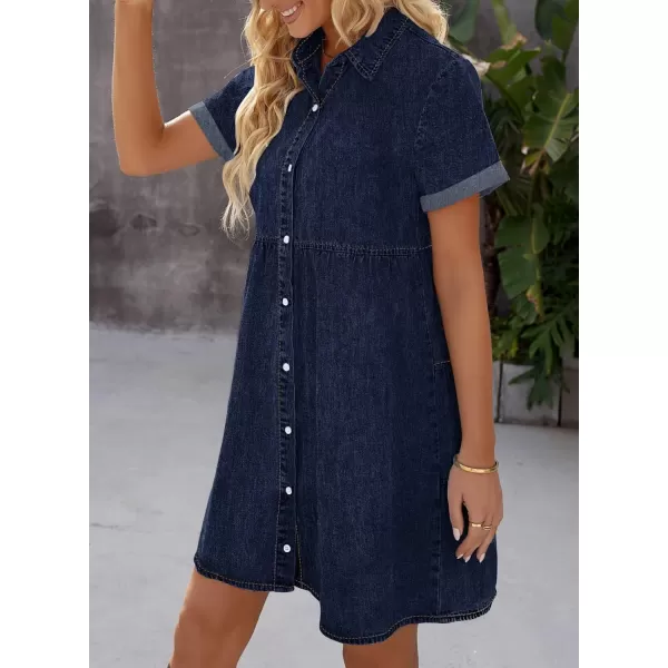 luvamia Womens Casual Short Sleeve Button Down Tiered Denim Babydoll Jean DressTwilight Blue