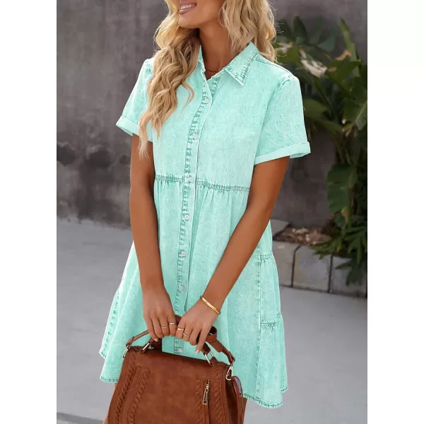 luvamia Womens Casual Short Sleeve Button Down Tiered Denim Babydoll Jean DressVerdant Green