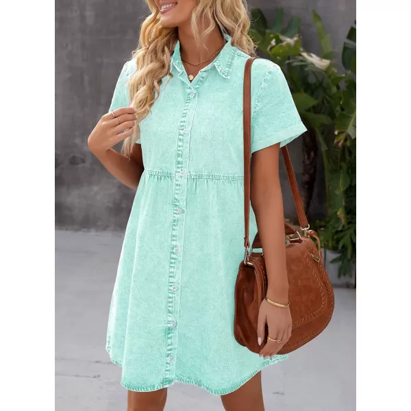 luvamia Womens Casual Short Sleeve Button Down Tiered Denim Babydoll Jean DressVerdant Green