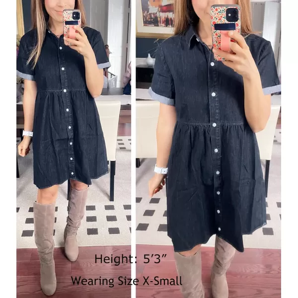 luvamia Womens Casual Short Sleeve Button Down Tiered Denim Babydoll Jean DressVintage Black