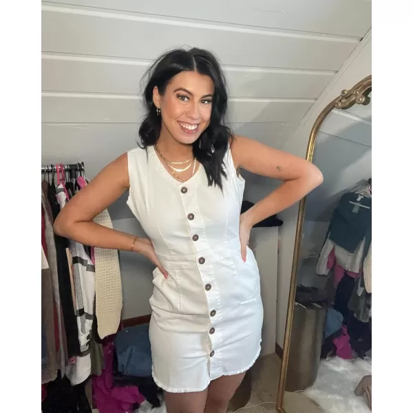 luvamia Womens Casual V Neck Sleeveless Jeans Button Down Denim Short DressBrilliant White