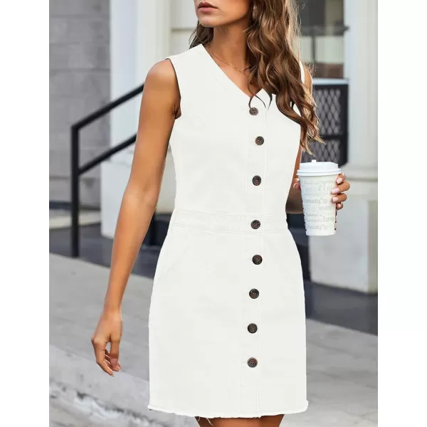 luvamia Womens Casual V Neck Sleeveless Jeans Button Down Denim Short DressBrilliant White