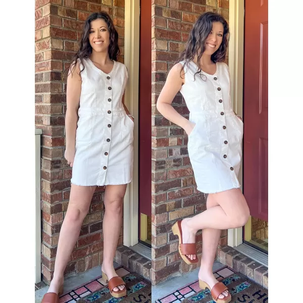 luvamia Womens Casual V Neck Sleeveless Jeans Button Down Denim Short DressBrilliant White