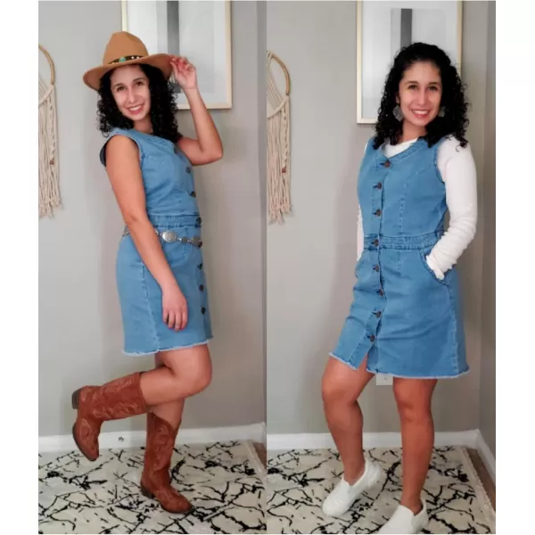 luvamia Womens Casual V Neck Sleeveless Jeans Button Down Denim Short DressLight Blue