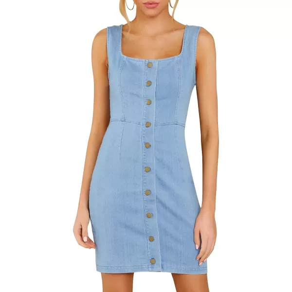 luvamia Womens Casual V Neck Sleeveless Jeans Button Down Denim Short DressOcean Aqua Blue
