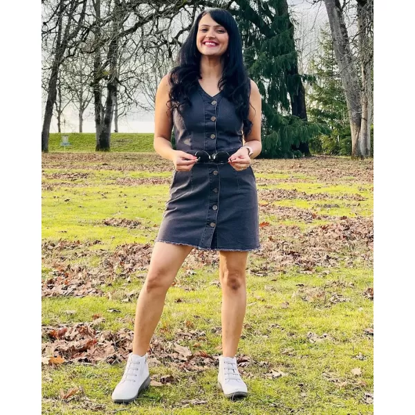 luvamia Womens Casual V Neck Sleeveless Jeans Button Down Denim Short DressPebble Grey