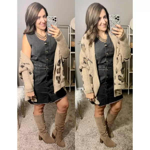 luvamia Womens Casual V Neck Sleeveless Jeans Button Down Denim Short DressPebble Grey