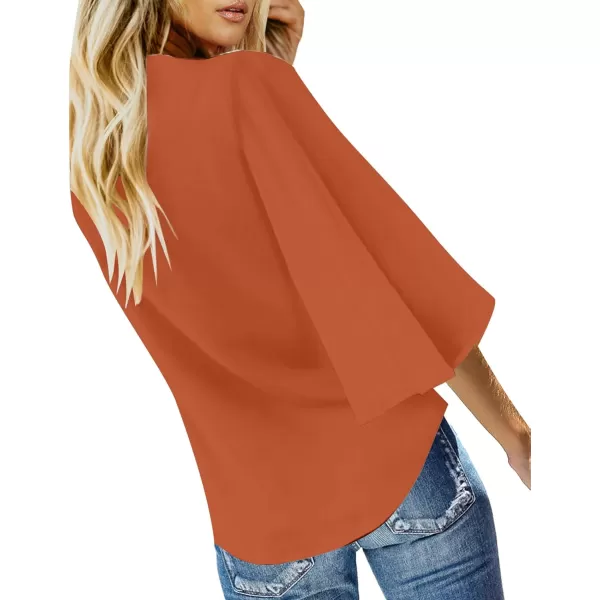 luvamia Womens Casual V Neck Tops 34 Sleeve Tie Knot Blouses Solid Button Down ShirtsCinnamon Stick
