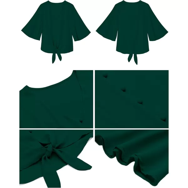 luvamia Womens Casual V Neck Tops 34 Sleeve Tie Knot Blouses Solid Button Down ShirtsCypress Green