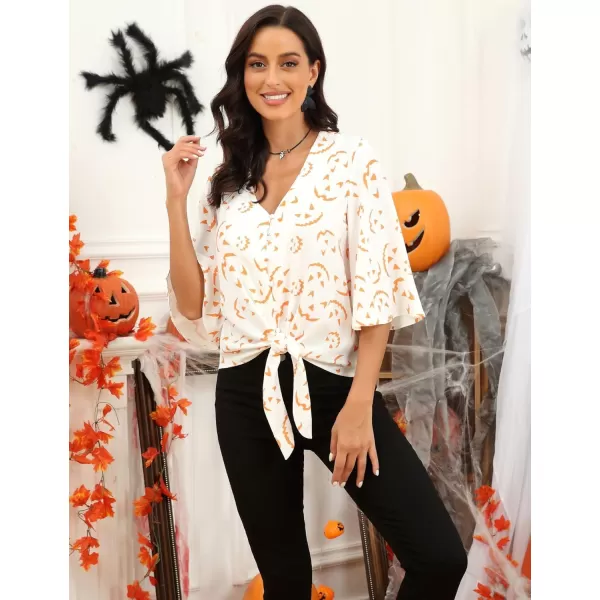 luvamia Womens Casual V Neck Tops 34 Sleeve Tie Knot Blouses Solid Button Down ShirtsHalloweenparty Shirts