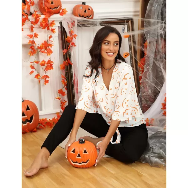 luvamia Womens Casual V Neck Tops 34 Sleeve Tie Knot Blouses Solid Button Down ShirtsHalloweenparty Shirts