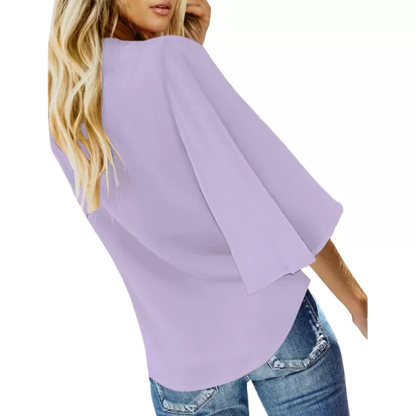 luvamia Womens Casual V Neck Tops 34 Sleeve Tie Knot Blouses Solid Button Down ShirtsPastel Lilac