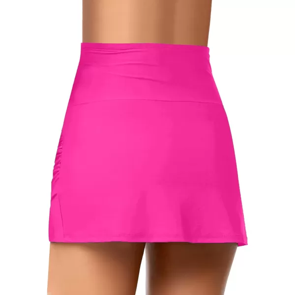 luvamia Womens High Waisted Swim Skirt Tulip Hem Shirring Swimsuit Bikini BottomsA1 Hot Pink