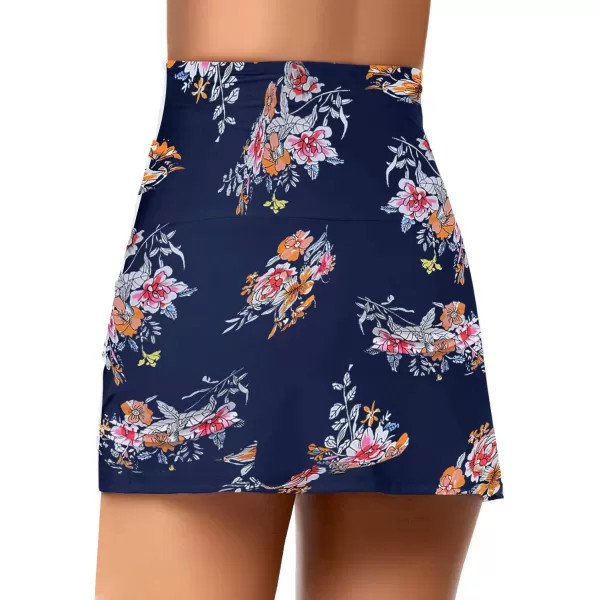 luvamia Womens High Waisted Swim Skirt Tulip Hem Shirring Swimsuit Bikini BottomsA1 Navy Flora