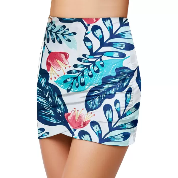 luvamia Womens High Waisted Swim Skirt Tulip Hem Shirring Swimsuit Bikini BottomsA1 Print Blue