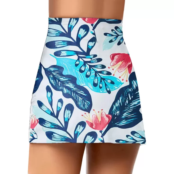 luvamia Womens High Waisted Swim Skirt Tulip Hem Shirring Swimsuit Bikini BottomsA1 Print Blue