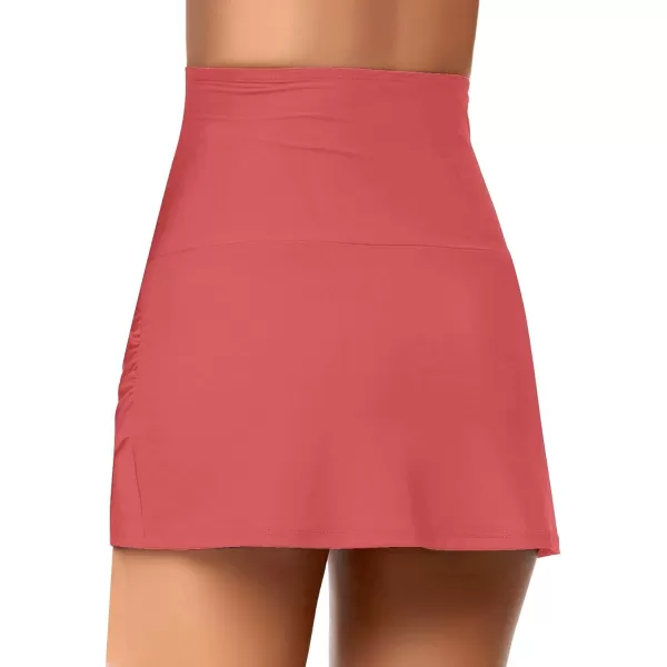 luvamia Womens High Waisted Swim Skirt Tulip Hem Shirring Swimsuit Bikini BottomsA1 Solid Coral