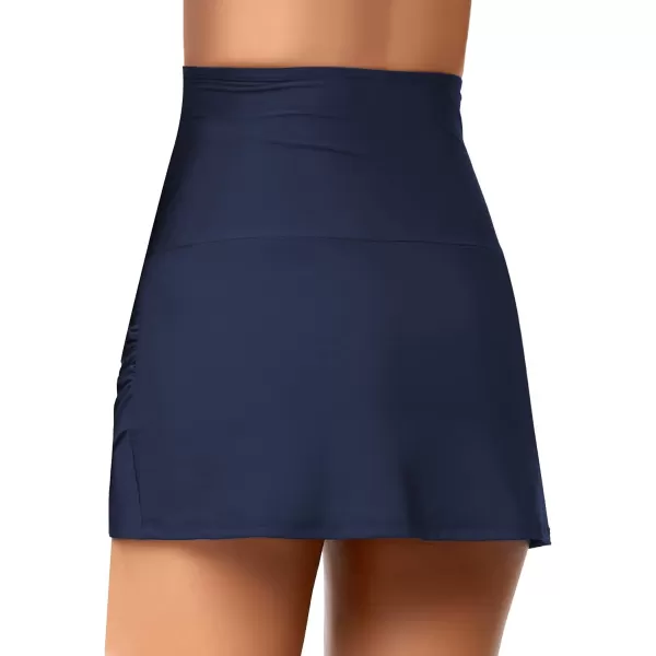 luvamia Womens High Waisted Swim Skirt Tulip Hem Shirring Swimsuit Bikini BottomsA1 Solid Navy Blue