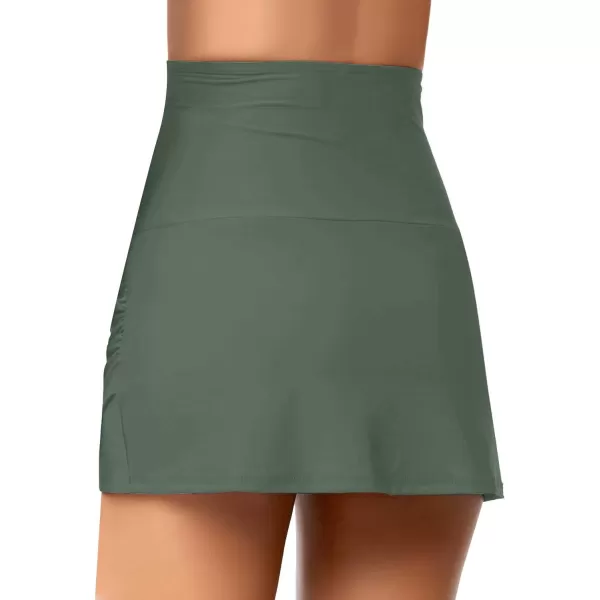 luvamia Womens High Waisted Swim Skirt Tulip Hem Shirring Swimsuit Bikini BottomsA1 Solid Olive Green