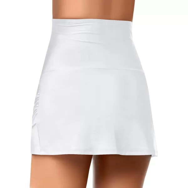 luvamia Womens High Waisted Swim Skirt Tulip Hem Shirring Swimsuit Bikini BottomsA1 White